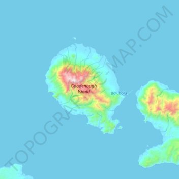 Topografische Karte Goodenough-Insel, Höhe, Relief