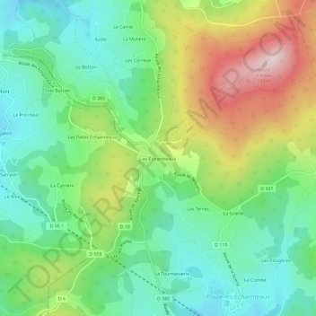 Topografische Karte Les Écharmeaux, Höhe, Relief