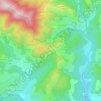Topografische Karte Joux, Höhe, Relief