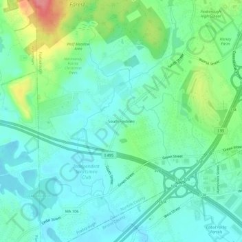 Topografische Karte South Foxboro, Höhe, Relief