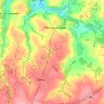 Topografische Karte Penhallow, Höhe, Relief