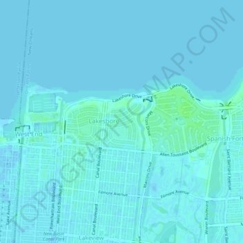 Topografische Karte Lakeshore East, Höhe, Relief