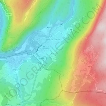 Topografische Karte Rhien, Höhe, Relief