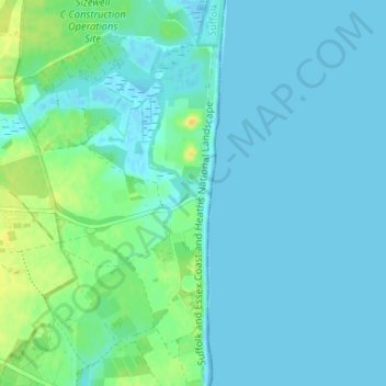 Topografische Karte Sizewell, Höhe, Relief