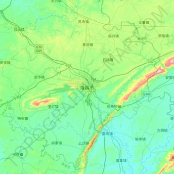 Topografische Karte 隆昌市, Höhe, Relief