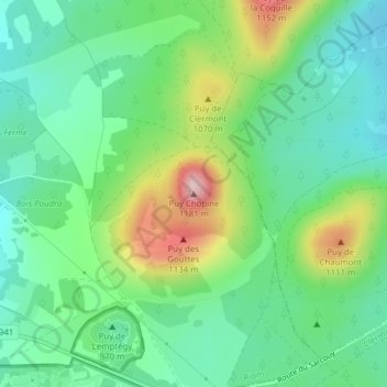 Topografische Karte Puy Chopine, Höhe, Relief