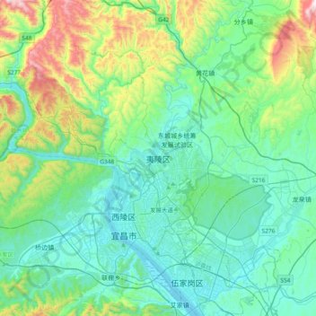 Topografische Karte 夷陵区, Höhe, Relief