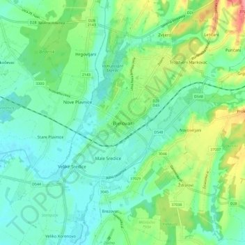 Topografische Karte Bjelovar, Höhe, Relief