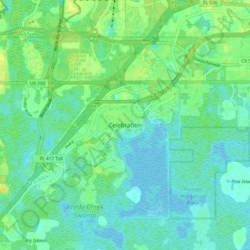 Topografische Karte Celebration, Höhe, Relief