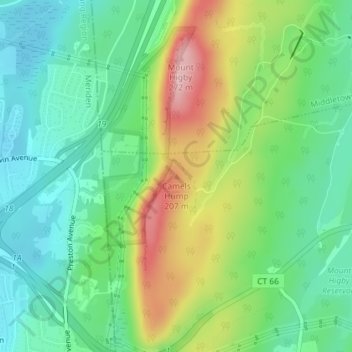 Topografische Karte Camels Hump, Höhe, Relief