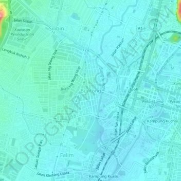 Topografische Karte Buntong, Höhe, Relief