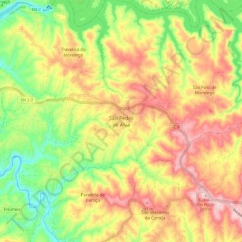 Topografische Karte São Pedro de Alva, Höhe, Relief