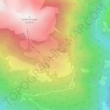 Topografische Karte Emberger Alm, Höhe, Relief