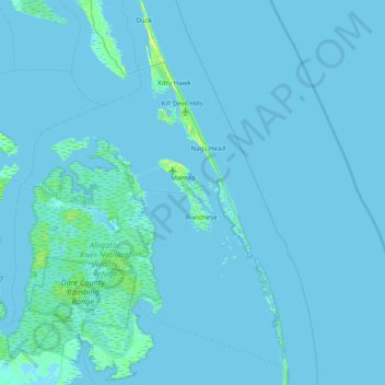 Topografische Karte Roanoke Island, Höhe, Relief