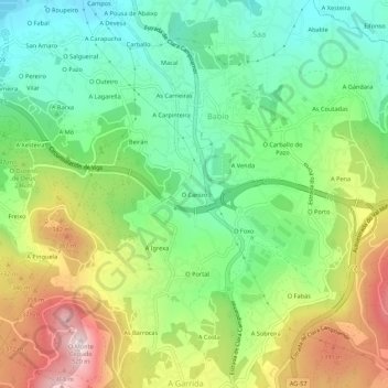 Topografische Karte O Canizo, Höhe, Relief