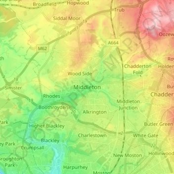 Topografische Karte Middleton, Höhe, Relief