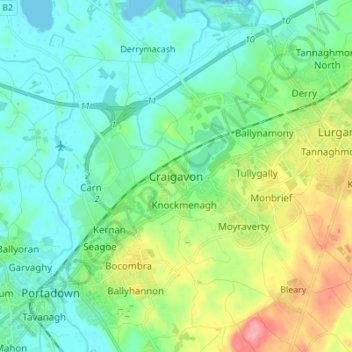 Topografische Karte Craigavon, Höhe, Relief