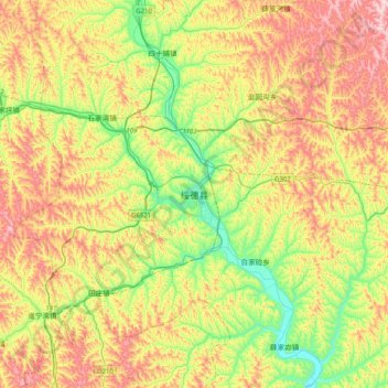 Topografische Karte 绥德县, Höhe, Relief