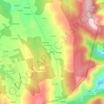 Topografische Karte Eirexe, Höhe, Relief