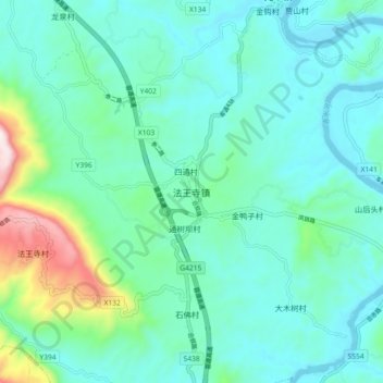 Topografische Karte 法王寺镇, Höhe, Relief