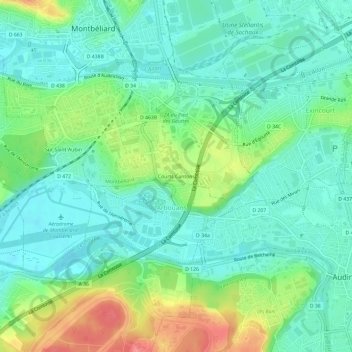 Topografische Karte Courts Cantons, Höhe, Relief
