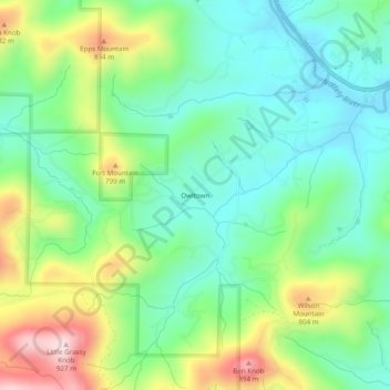 Topografische Karte Owltown, Höhe, Relief