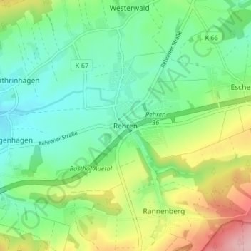 Topografische Karte Rehren, Höhe, Relief