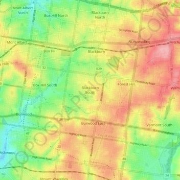 Topografische Karte Blackburn South, Höhe, Relief