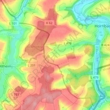 Topografische Karte Ringweilerhof, Höhe, Relief