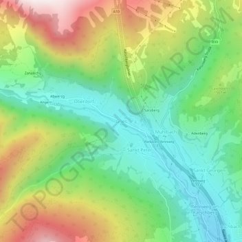 Topografische Karte Gries, Höhe, Relief