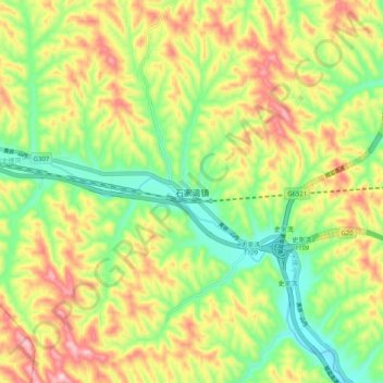 Topografische Karte 石家湾镇, Höhe, Relief