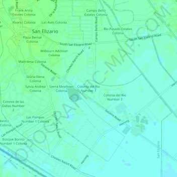 Topografische Karte Colonia del Rio Number 1, Höhe, Relief