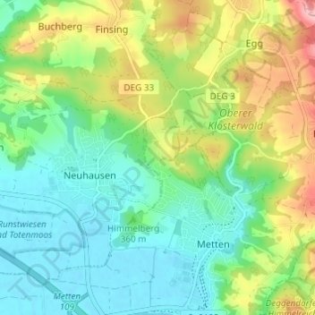 Topografische Karte Sandgrube, Höhe, Relief