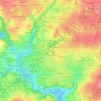 Topografische Karte Kerellé, Höhe, Relief