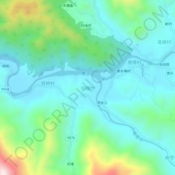 Topografische Karte 坑塘村, Höhe, Relief