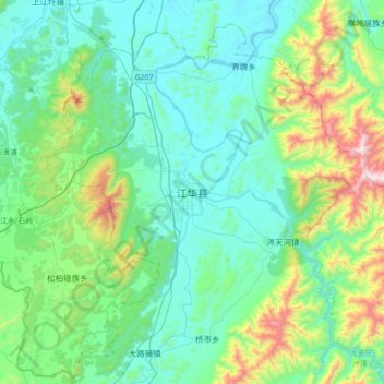 Topografische Karte 江华县, Höhe, Relief