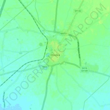 Topografische Karte Dholka, Höhe, Relief