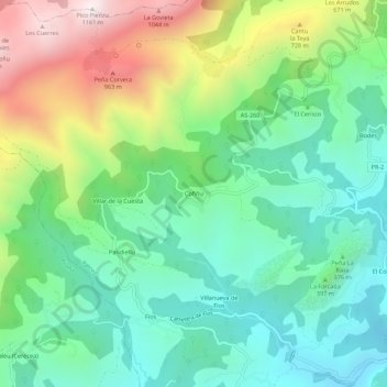 Topografische Karte Cofiño, Höhe, Relief