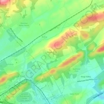 Topografische Karte Happy Acres, Höhe, Relief