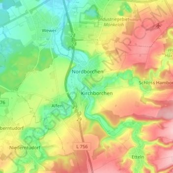 Topografische Karte Borchen, Höhe, Relief