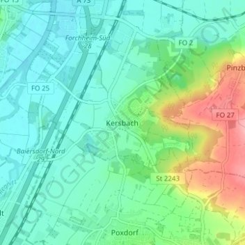 Topografische Karte Kersbach, Höhe, Relief