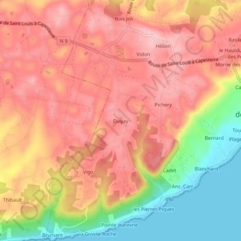 Topografische Karte Dugay, Höhe, Relief