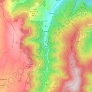 Topografische Karte O Mosteiro, Höhe, Relief