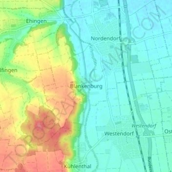 Topografische Karte Blankenburg, Höhe, Relief
