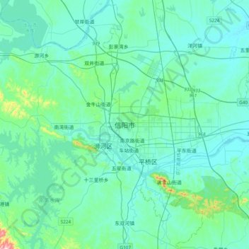 Topografische Karte 信阳市, Höhe, Relief