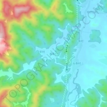 Topografische Karte 都委村, Höhe, Relief