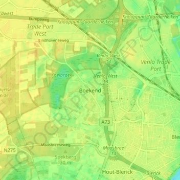 Topografische Karte Boekend, Höhe, Relief