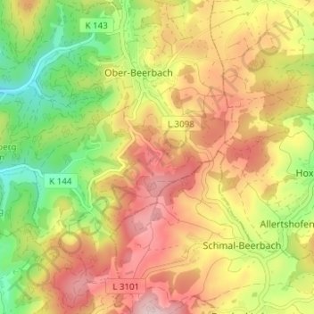 Topografische Karte Steigerts, Höhe, Relief