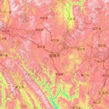 Topografische Karte 楚雄州, Höhe, Relief