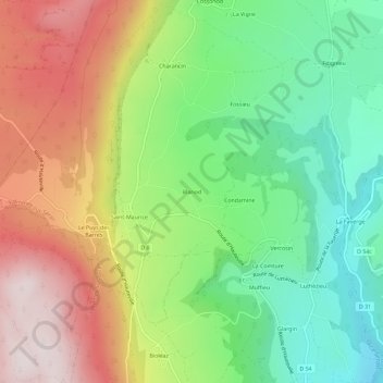 Topografische Karte Blanod, Höhe, Relief
